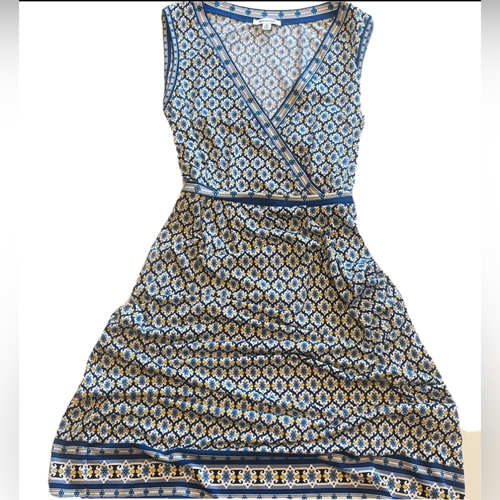 Max Studio Faux Wrap London Print Sleeveless Dress